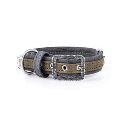 My Family London Leather Dog Collar Olive 45x2.2cm Medium