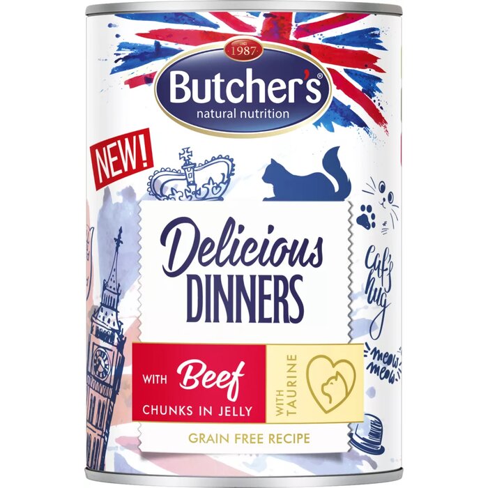 Butcher's Wet Cat Food Chunks Beef in Jelly 400g