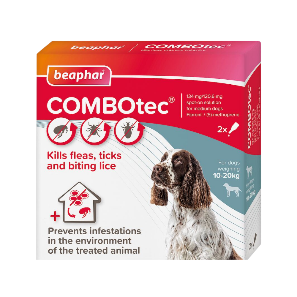 بيفار كومبوتيك قطرة لعلاج البراغيث والقراد والقمل للكلاب المتوسطة (20-10كغ) 134x2مغ