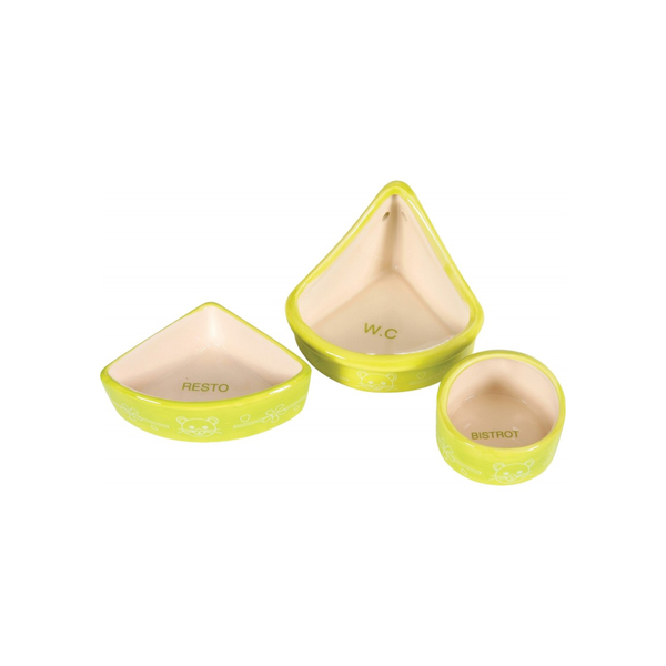 زولكس طقم من 2 وعاء + حمام للحيوانات الصغيرة أخضر