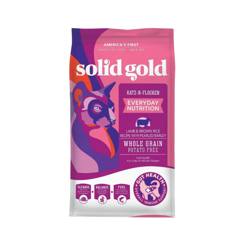 سوليـد جولد كاتز ان فلوكين لحم الضأن و الأرز البني مع الشعير كامل الحبوب للقطط