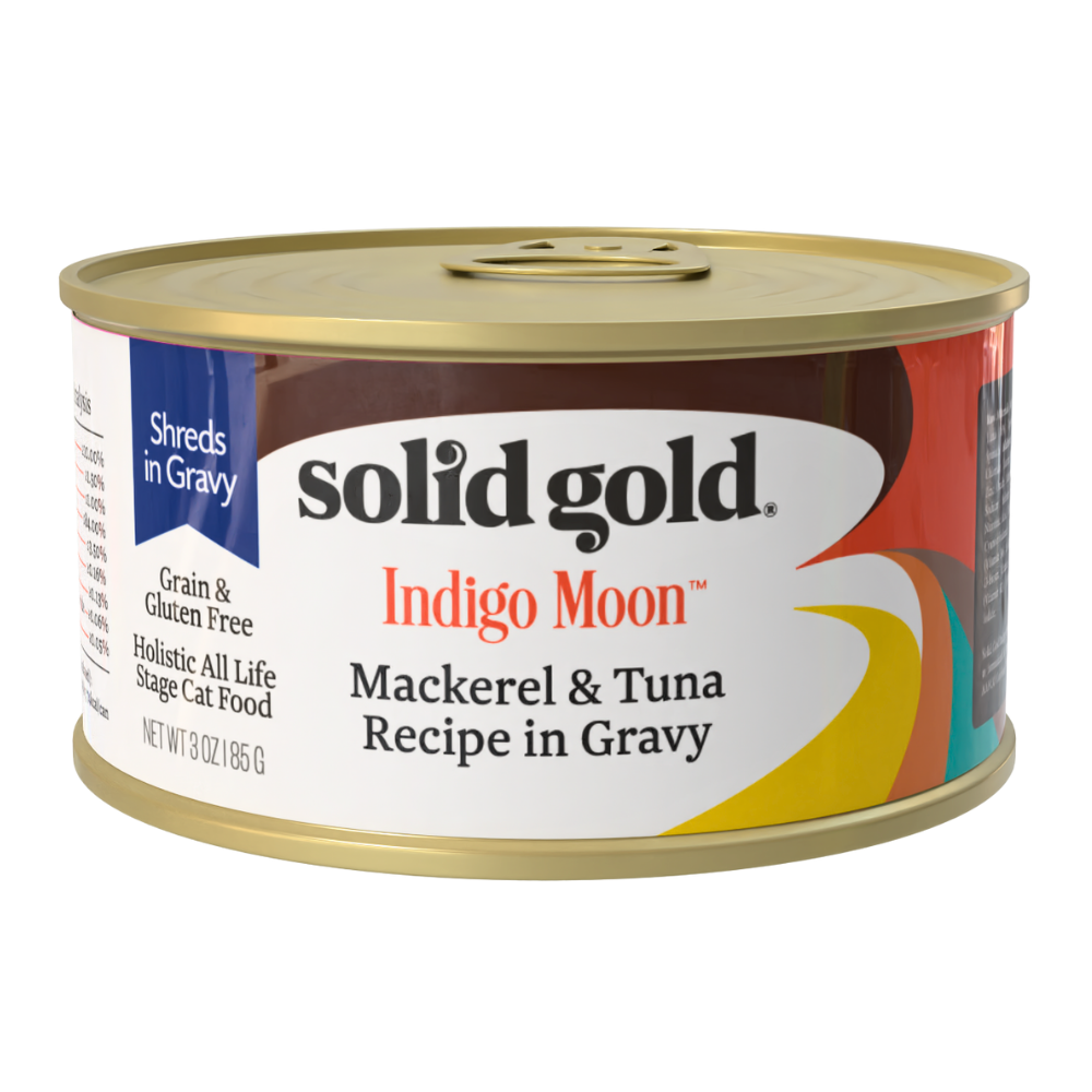 سوليد جولد إنديغو مون طعام رطب للقطط سمك الاسقمري وتونا بالمرق 85غ