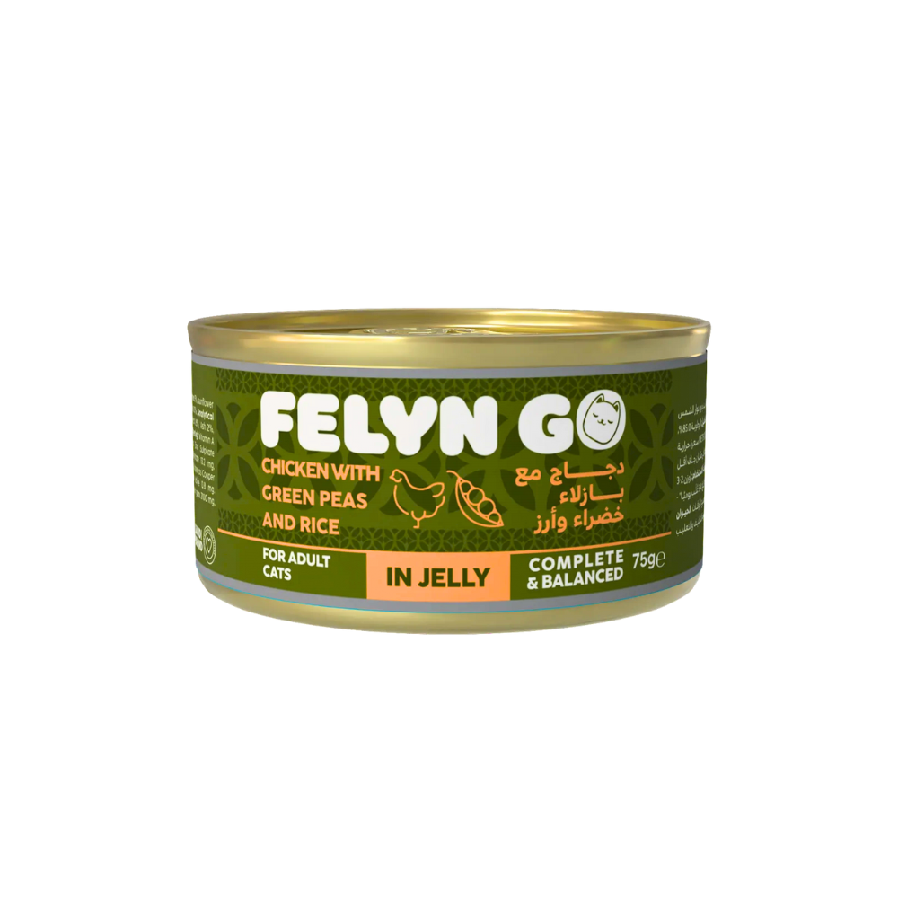 فيلاين قو طعام كامل معلبات دجاج مع البازلاء الخضراء والأرز في الجيلي 75غ
