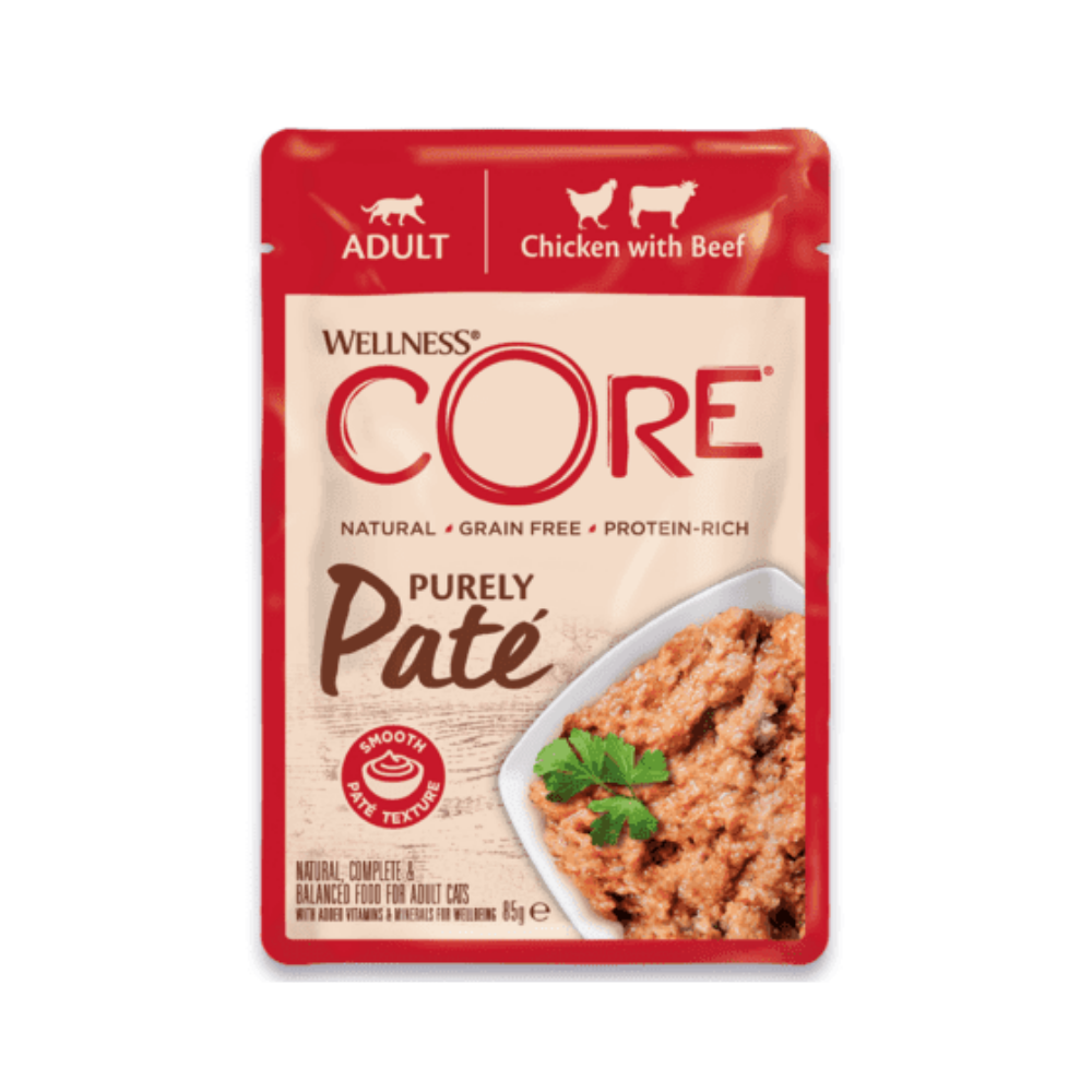 ويلنس كور بيورلي باتيه أظرف دجاج و لحم بقري للقطط 85غ