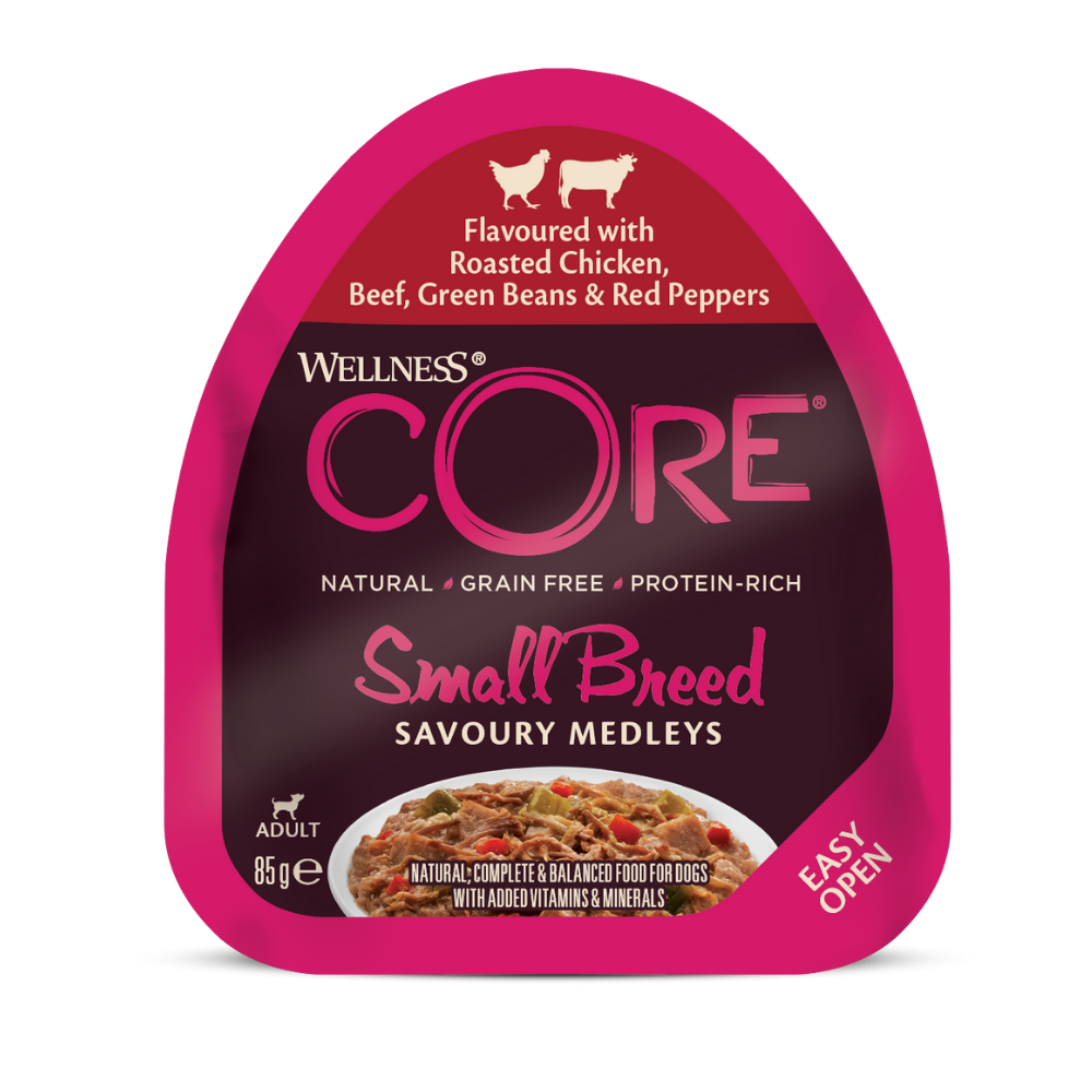 ويلنس كور طعام رطب بالدجاج ولحم البقر لفصائل الكلاب الصغيرة 85غ