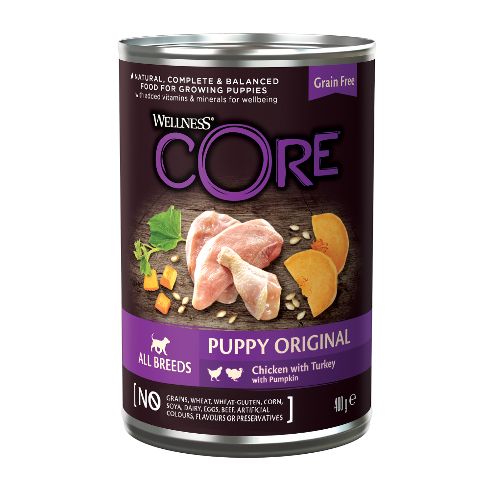 ويلنس كور اوريجنال طعام رطب بالدجاج والديك الرومي للجراء 400غ