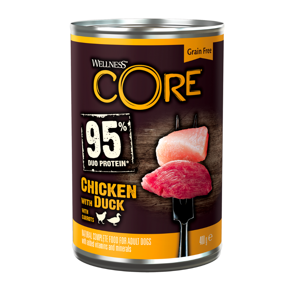 ويلنس كور طعام رطب 95٪ بروتين مزدوج دجاج وبط للكلاب 400غ