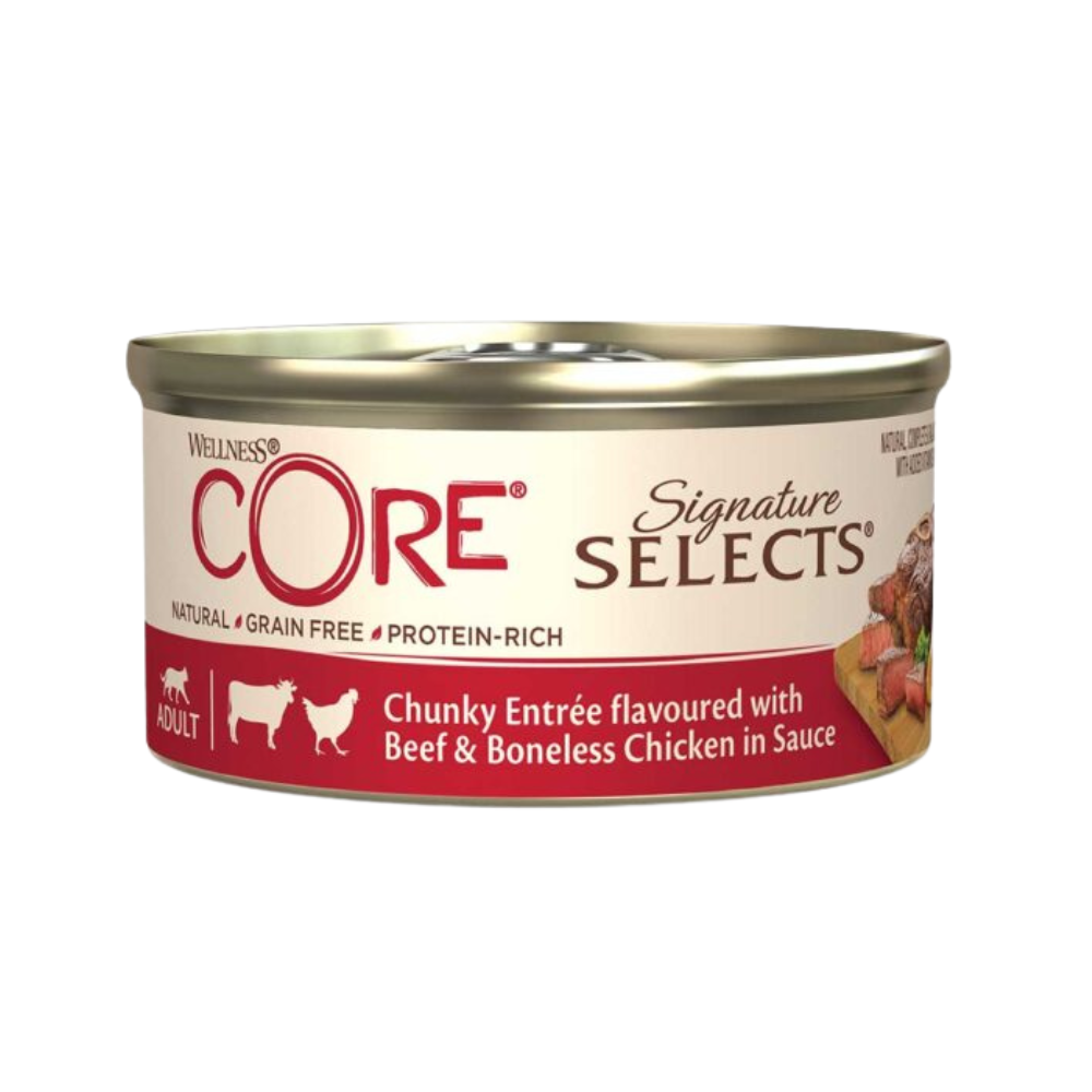 ويلنس كور سيجنيتشر سليكتس معلبات لحم بقري ودجاج مقطع بالصلصة للقطط 79غ