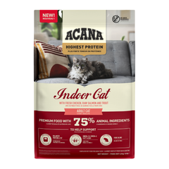 أكانا طعام جاف اندور هايست بروتين بالدجاج، التروت والسالمون للقطط المنزلية