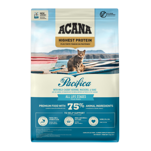 أكانا طعام جاف باسيفيكا بالرنجة، الماكريل وسمك الهاك للقطط