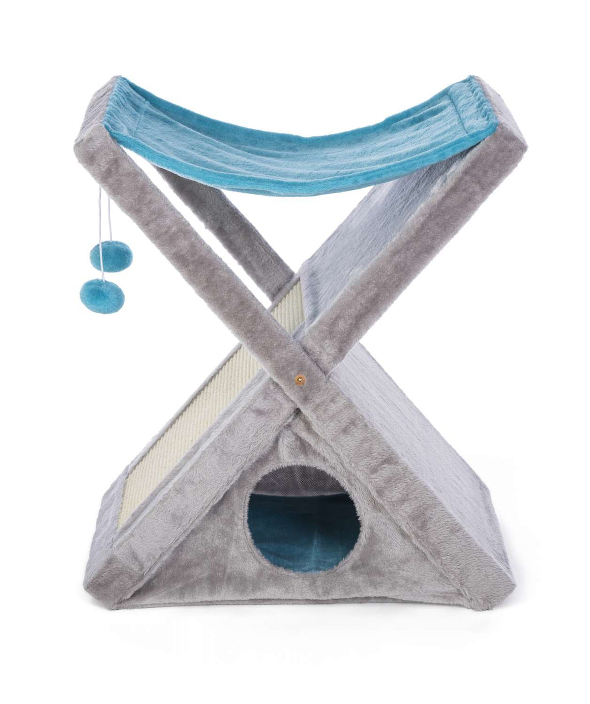 كيتي باور باوز خداشة للقطط مع بيت وكرات تفاعلية لون سماوي