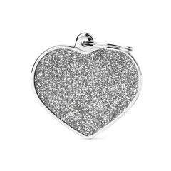 ماي فاميلي قلادة للقطط شكل قلب لون رمادي لامع حجم كبير